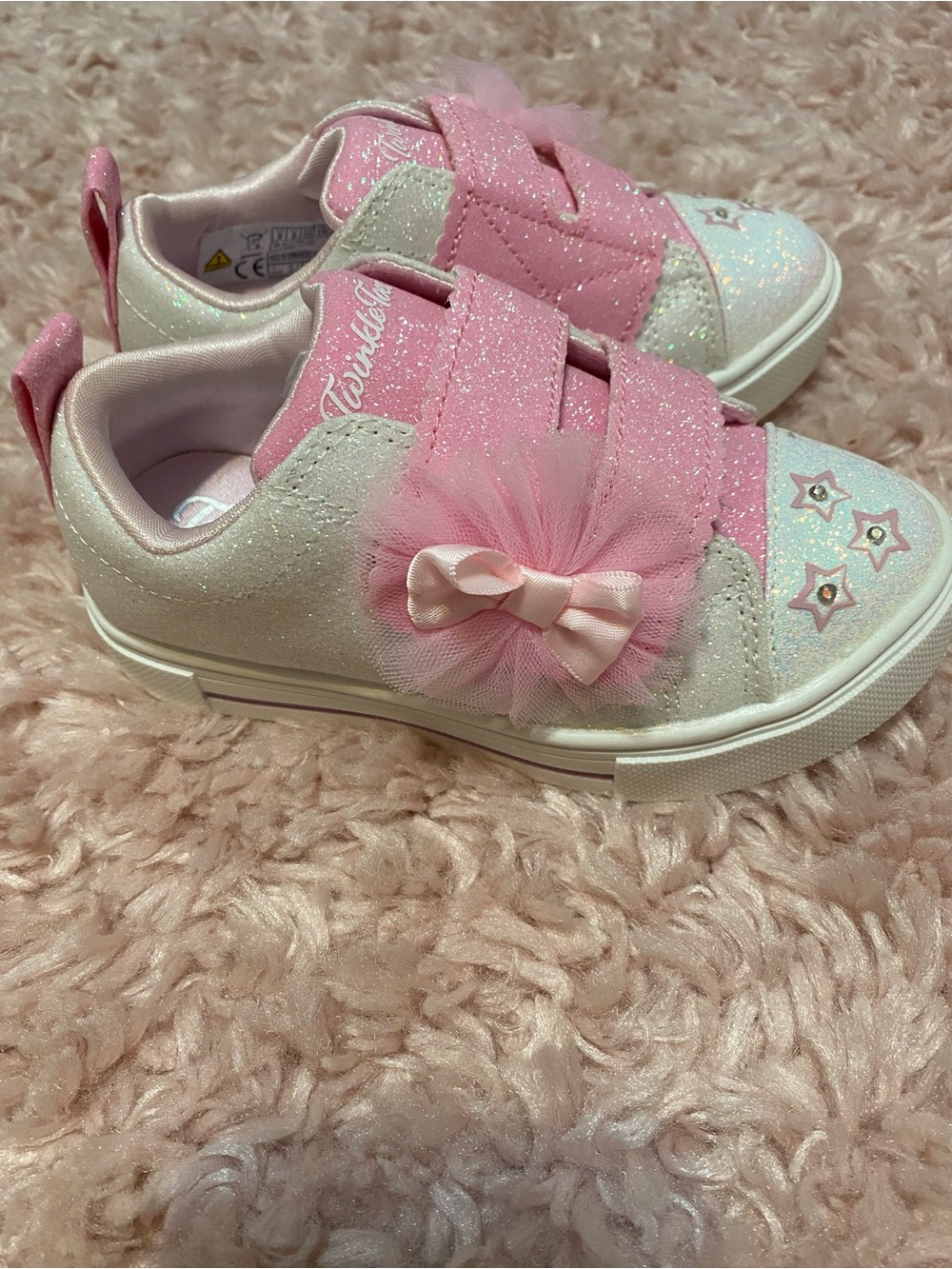 Skechers Twinkle Toes - Girls' Pink & White Glitter Bow Sneakers